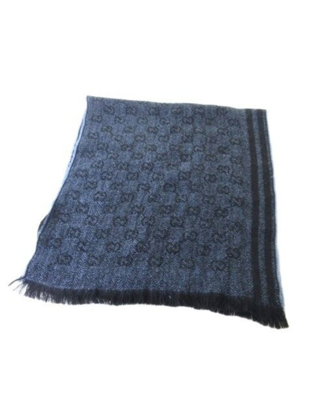 Gucci Scarf GG Fringe Wool Navy Blue